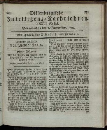 XXXVI. Stück. Sonnabends: den 3. September, 1785.