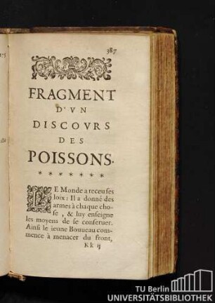 Fragment D'Vn Discovrs Des Poissons.