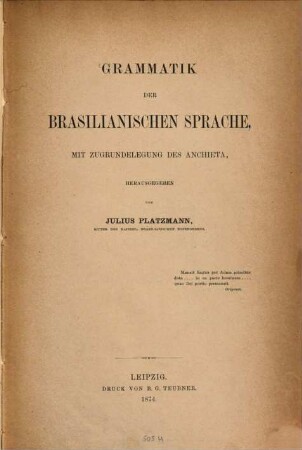 Grammatik der brasilianischen Sprache : mit Zugrundelegung des Anchieta