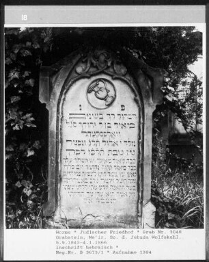 Grabstein von Me'ir, Sohn des Jehuda Wolfskehl (gestorben 1866.01.04)