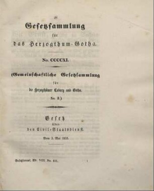 411. Gesetz über den Civilstaatsdienst; vom 3. Mai 1852.
