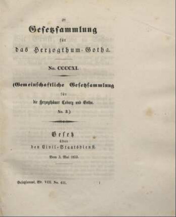411. Gesetz über den Civilstaatsdienst; vom 3. Mai 1852.