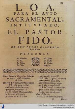 Loa para el Auto Sacramental El Pastor Fido.