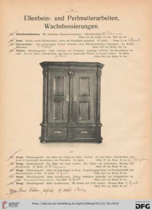 Elfenbein- und Perlmutterarbeiten, Wachsbossierungen, Holzskulpturen (Nr. 363-399)