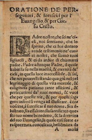 Oratione De Perseguitati, & forusciti per l'Euangelio, & per Giesu Cristo
