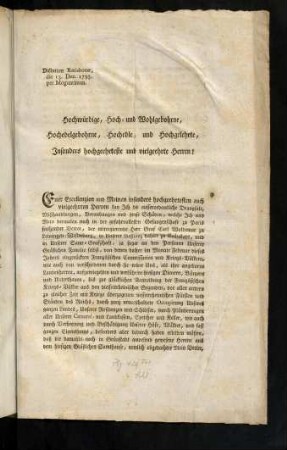 Hochwürdige, Hoch- und Wohlgebohrne,...