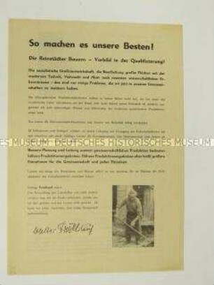 Propagandaflugblatt der BPO der LPG Reinstädt mit einem Aufruf an alle Genossenschaftsbauern für die Teilnahme an Qualifizierungslehrgängen