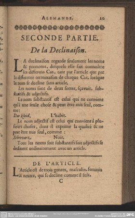 Seconde Partie. De la Declinaison