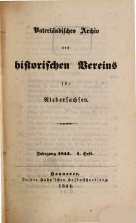 Vaterländisches Archiv des Historischen Vereins für Niedersachsen, 1844
