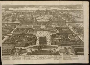 Veüe generale de la Ville et du Chasteau de Versailles du coste des Jardins.