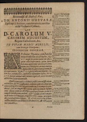 Reverendiß. ... Dn. Antonii Guevarae ... Ad D. Carolum V. Caesarem Augustum ... In Vitam Marci Aurelii ... Prooemium Generale.