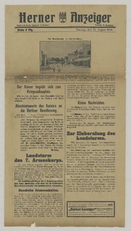 "Der Kaiser begibt sich zum Kriegsschauplatz. Zur Einberufung des Landsturms."
