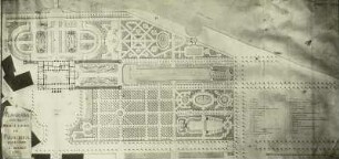 Generalplan für einen Garten des Japanischen Palais in Dresden : Generalplan für einen Garten des Japanischen Palais in Dresden. Graphit, Tusche, aquarelliert; 63,5 x 126 cm (Blattgröße). 1763. Bez.: "PLAN GENERAL D'UN PROJET POUR LE JARDIN DU PALAIS ROIAL D'HOLLANDE A DRESDE. 1763".