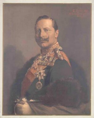 Kaiser Wilhelm II., König von Preußen in Uniform mit Orden u. a. pour le mérite, Brustbild in Halbprofil