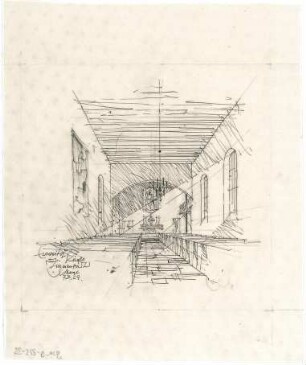 Gsaenger, Gustav; Immenstadt / Allgäu (Bayern); Ev. Erlöser Kirche, Pfarrhaus - Kircheninnenraum (Perspektive)