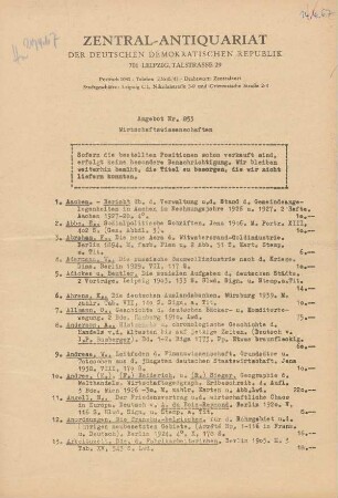 Nr. 853: Wirtschaftswissenschaften