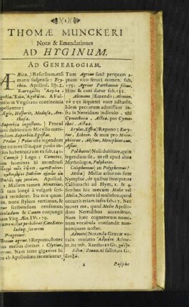 Notae & Emendationes Ad Hyginum.