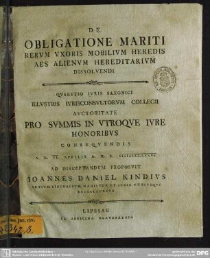 De Obligatione Mariti Rerum Uxoris Mobilium Heredis Aes Alienum Hereditarium Dissolvendi