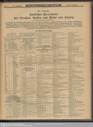 IV. Abschnitt. Amtliches Verzeichnis der Straßen, Gassen und Plätze von Leipzig