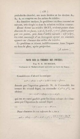Note sur la théorie des foyers.