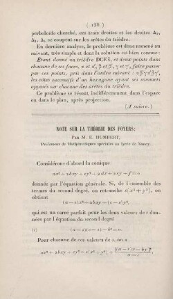 Note sur la théorie des foyers.