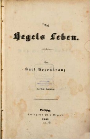 Aus Hegels Leben