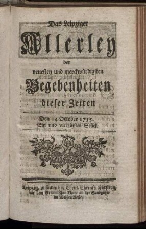 Den 14. October 1755. Ein und vierzigstes Stück.