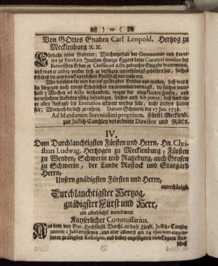 IV. Der Schwerinschen Justiz-Cantzley Gegen-Vorstellung.
