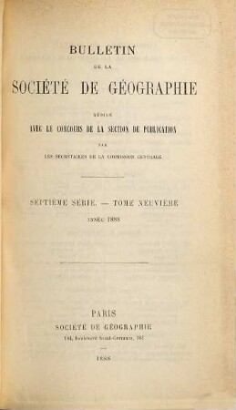Bulletin de la Société de Géographie. 9. 1888