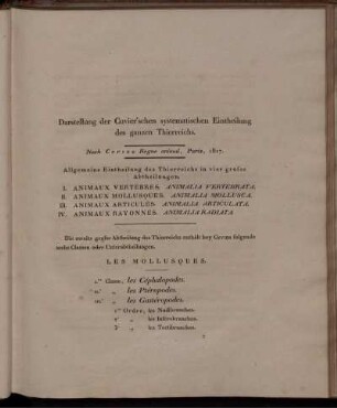 Darstellung der Cuvier'schen systematischen Eintheilung des ganzen Thierreichs.