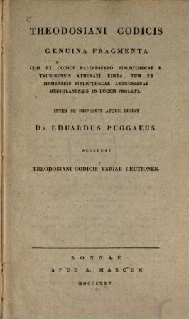 Theodosiani Codicis genuini fragmenta ex membranis Biblioth. Ambrosianae