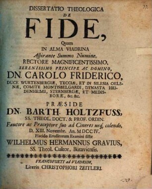 Dissertatio Theologica De Fide
