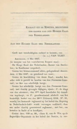 Extract uit de minuten, berustende ter griffie van den Hoogen Raad der Nederlanden