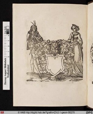 Wappen mit Paar und Papagei.