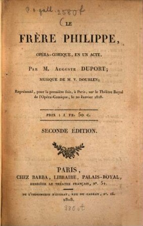 Le Frère Philippe : Opéra-comique, en un acte