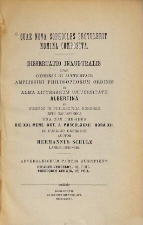 Quae nova Sophocles protulerit nomina composita : (Königsberger Doctordiss.)