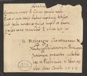 Wolfgang Jakob Christmann (1597-1631) Autographen: Albumblatt - BSB Autogr.Cim. Christmann, Wolfgang