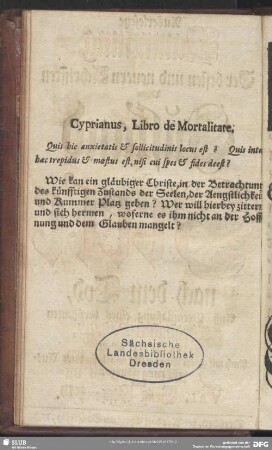 Cyprianus, Libro de Mortalitate