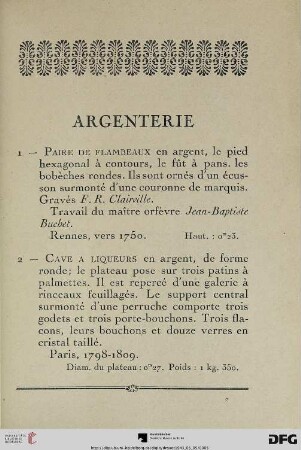 Argenterie (Nr. 1-115)