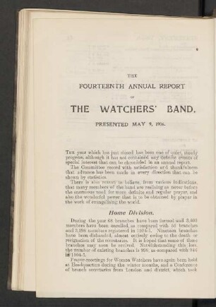 The fourteenth annual report of the watchers' band, presented May 9, 1906