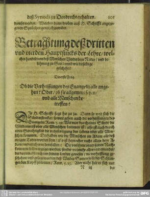 Betrachtung deß dritten und vierdten Hauptstücks der Lehre, welches handelt von deß Menschen Verderbten Natur, und bekehrung zu Gott: unnd wie dieselbige geschehe?