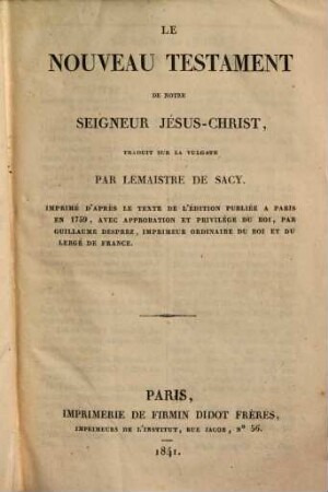 Le Nouveau Testament de Notre Seigneur Jésus-Christ