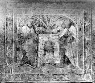 Schweißtuch der heiligen Veronika : Schweißtuch der heiligen Veronika. Fresko (1486/1500). Millstatt, Kirchhofsportal der Pfarrkirche und ehemaligen Stiftskirche Christus Salvator und Allerheiligen