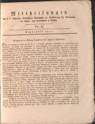 Mittheilungen. Nro. 39. September 1822.
