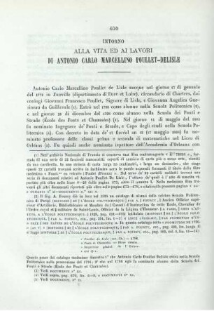 Intorno alla vita ed ai lavori di Antonio Carlo Marcellino Poullet-Delisle.