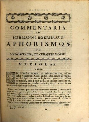 Gerardi van Swieten Commentaria in Hermanni Boerhaave Aphorismos De Cognoscendis, Et Curandis Morbis. 5,1