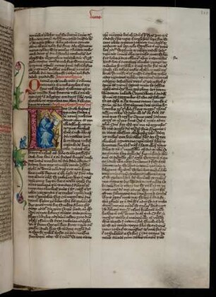 Historisierte Initiale (Lukas-Evangelium): F(uit in diebus herodis): Evanglist Lukas am Schreibpult