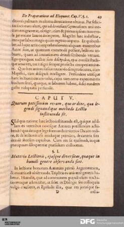 Caput V. Quarum potissimum rerum, quo ordine, qua legendi signandique methodo Lectio instituenda sit