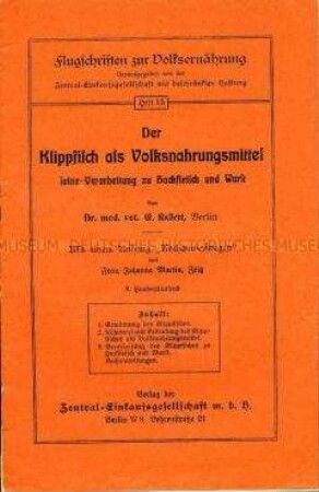 Heft Nr. 15 aus der Reihe "Flugschriften zur Volksernährung"