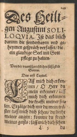 Des Heiligen Augustini Soliloquia.